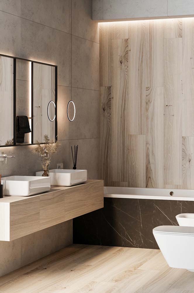  Bilik mandi dengan lantai kayu: 50 idea yang sesuai untuk mendapatkan inspirasi